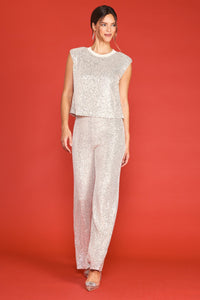 Champagne Sequin Flared Pants