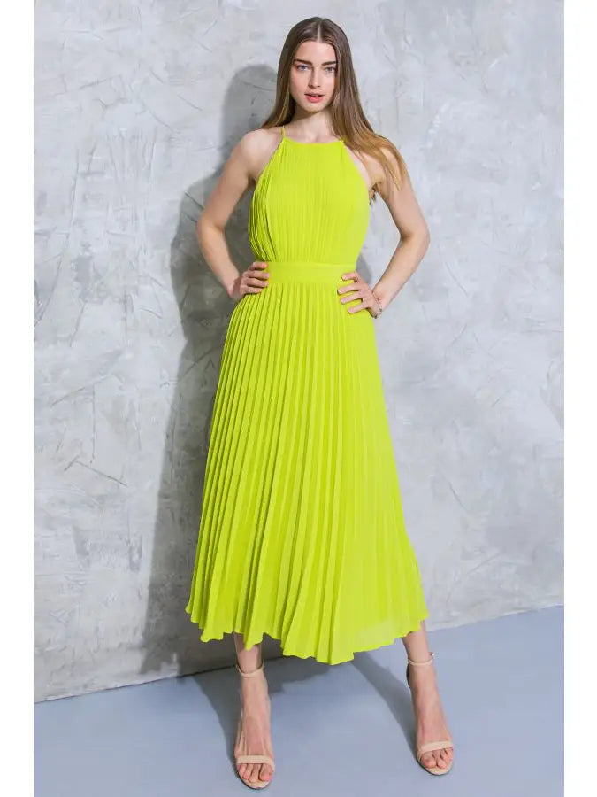 Neon Green Pleated Dress